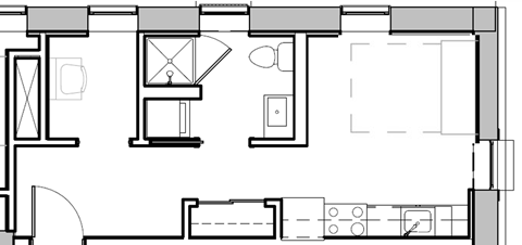a floor plan of a house with a bedroom and a living room